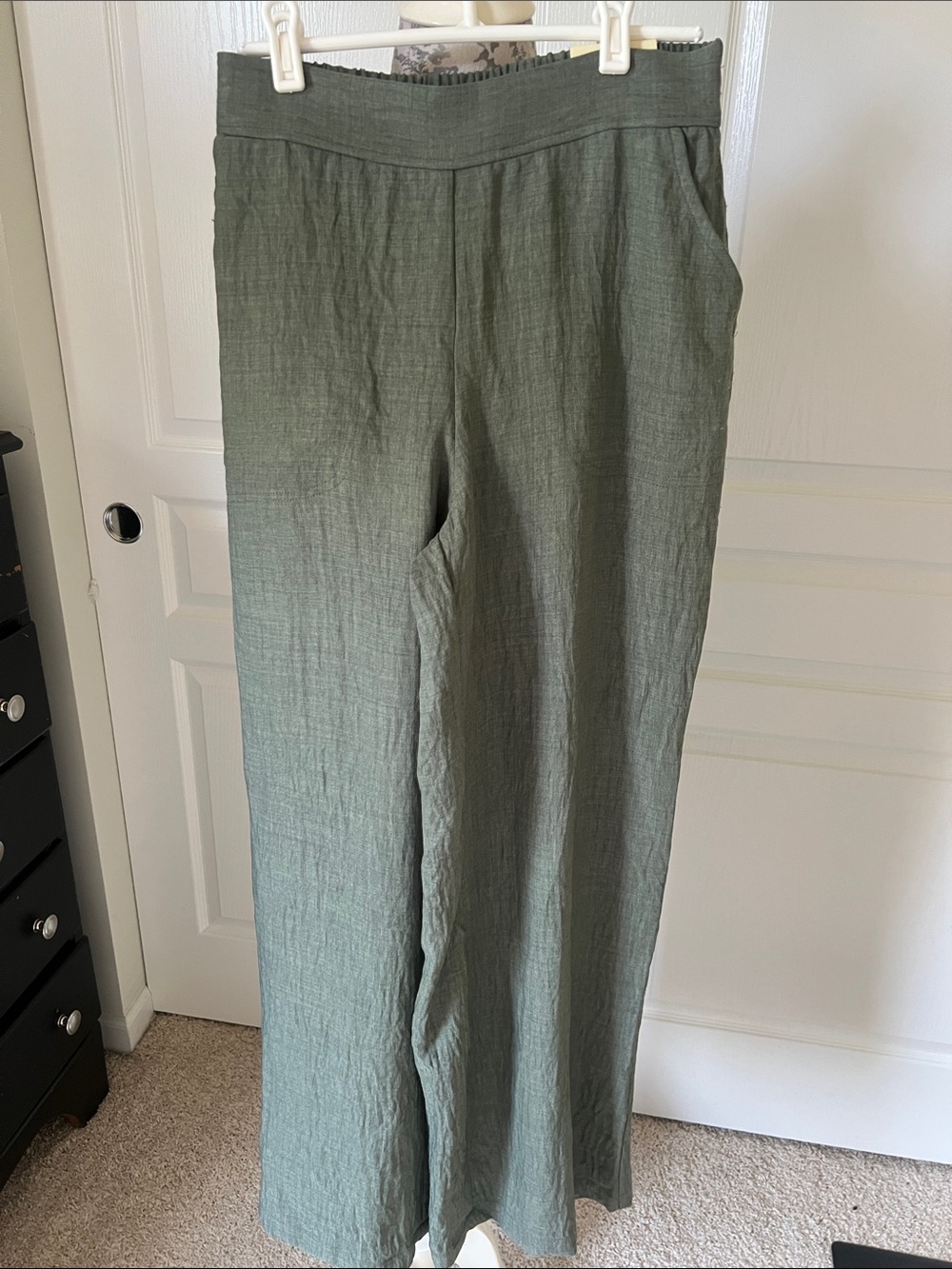 Max Studio Olive Wide-Leg Linen-Blend Chinos